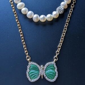 NWT Park Lane Raelynn Necklace with green butterfly and pearls
